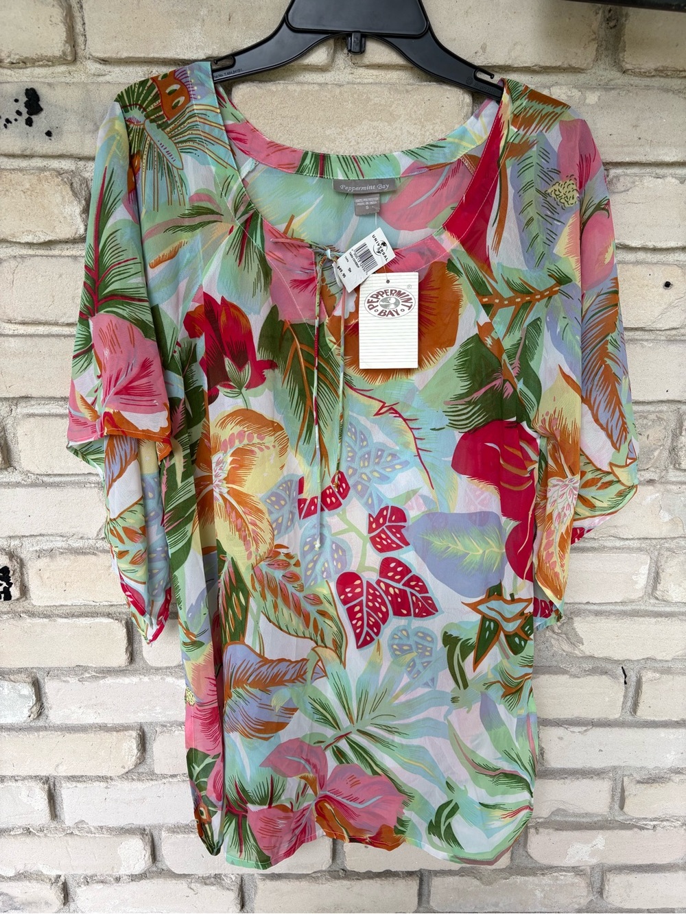 Peppermint Bay Tropical Floral Sheer swim cover up Top
